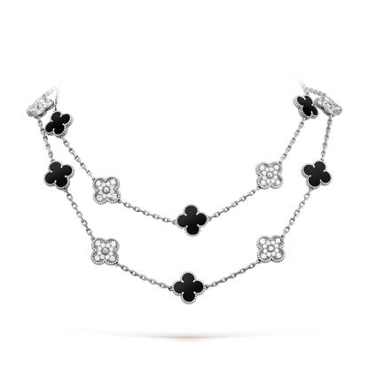 [baslovejewels]CLOVER 20 MOTIFS ONYX DIAMOND SILVER