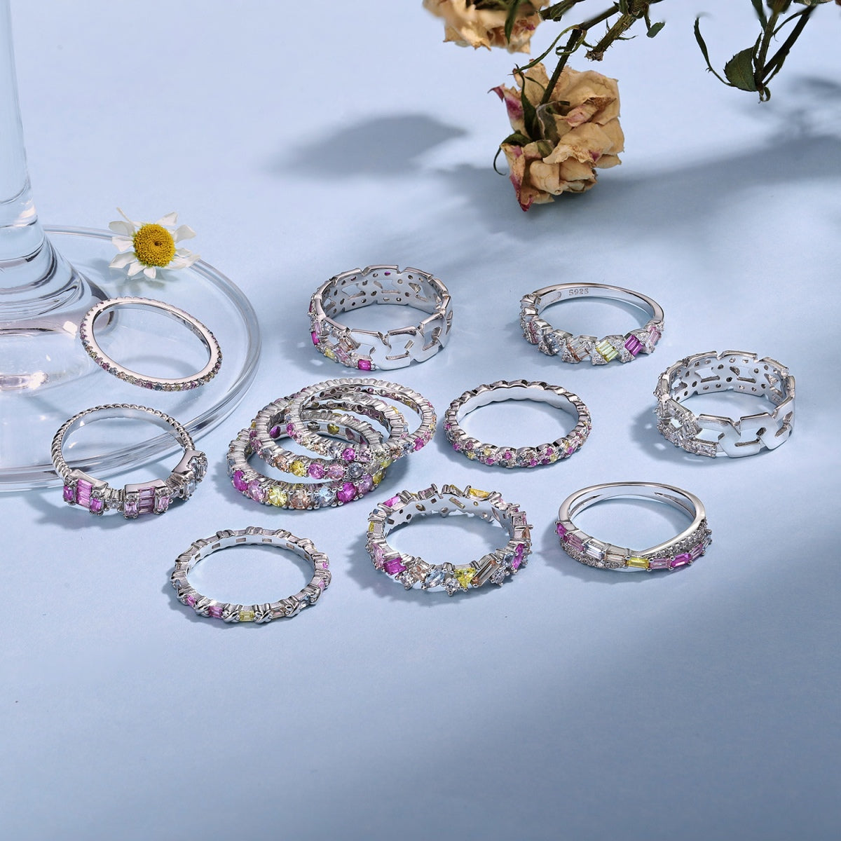 [baslovejewels]Ornate Colorful Round Cut Tennis Ring