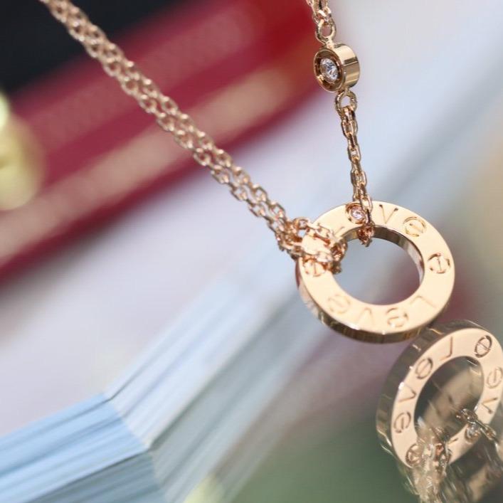 [baslovejewels]LOVE NECKLACE ADJUSTABLE ROSE GOLD 2 DIAMOND