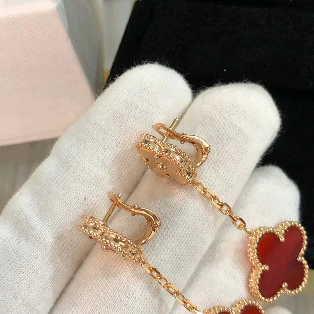 [basloveJW]CLOVER 2 MOTIF  LASER CARNELIAN EARRINGS