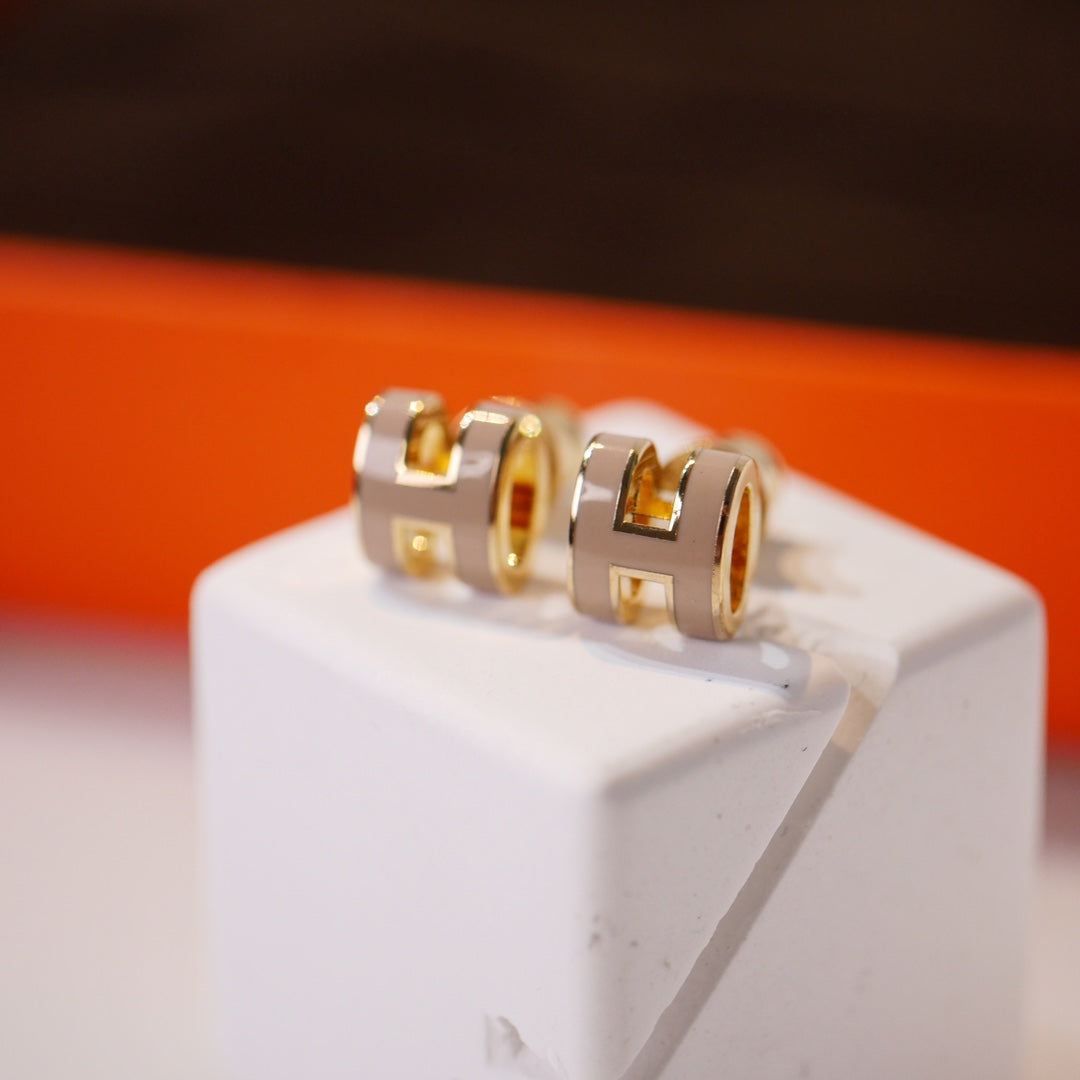 [baslovejewels]MINI POP H GOLD EARRINGS GREY