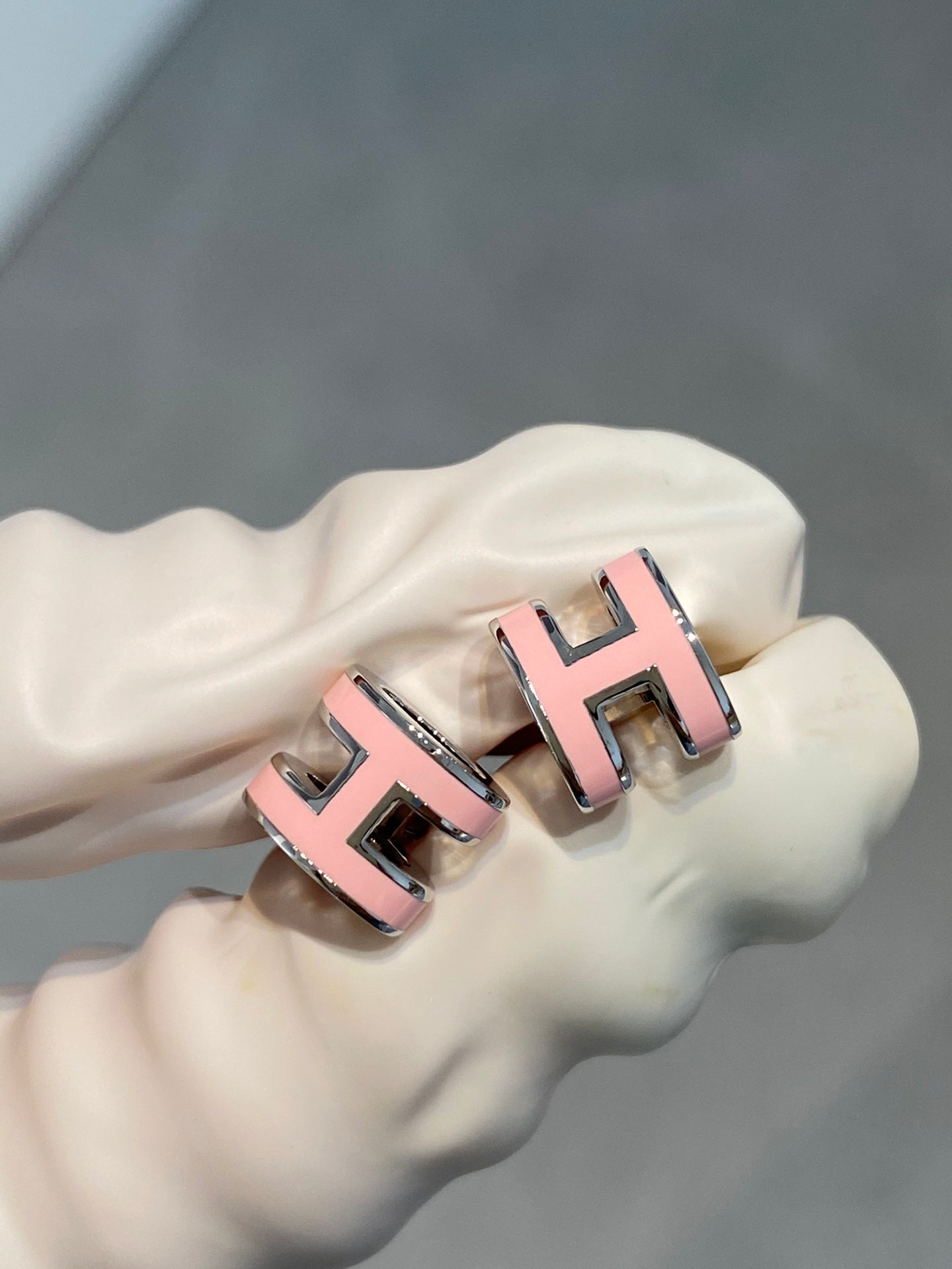 [baslovejewels]MINI POP H SILVER EARRINGS PINK