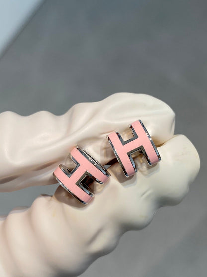[baslovejewels]MINI POP H SILVER EARRINGS PINK