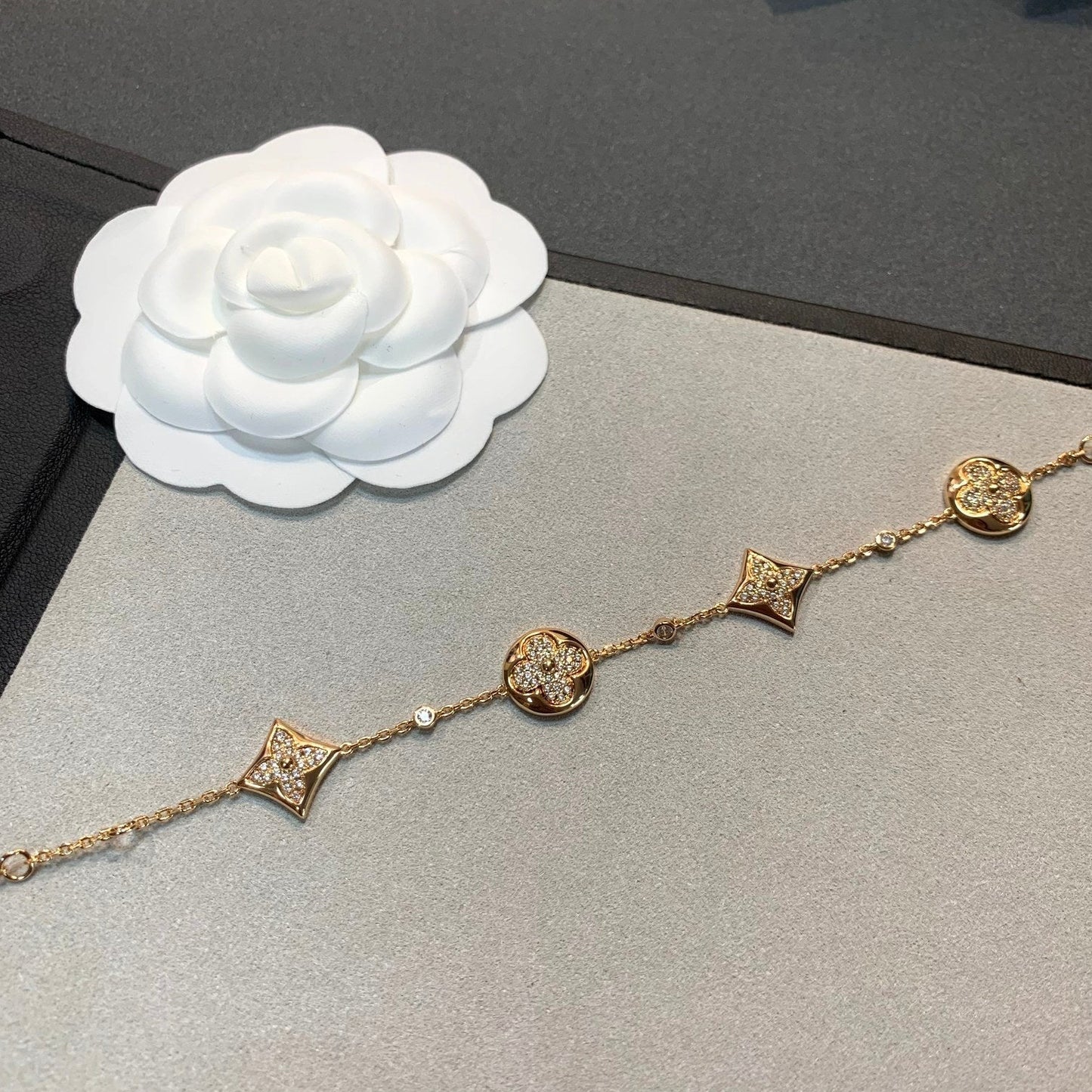 [baslovejewels]STAR AND SUN 4 MOTIFS GOLD DIAMONDS BRACELET