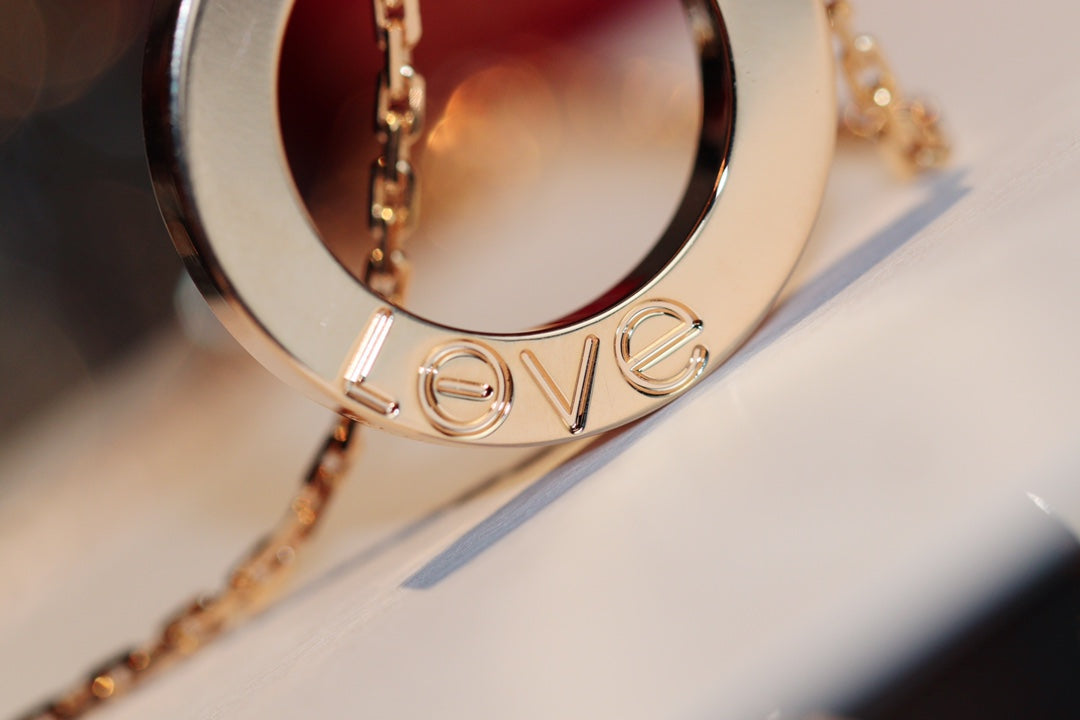 [baslovejewels]LOVE NECKLACE 16MM 6 DIAMONDS PINK GOLD