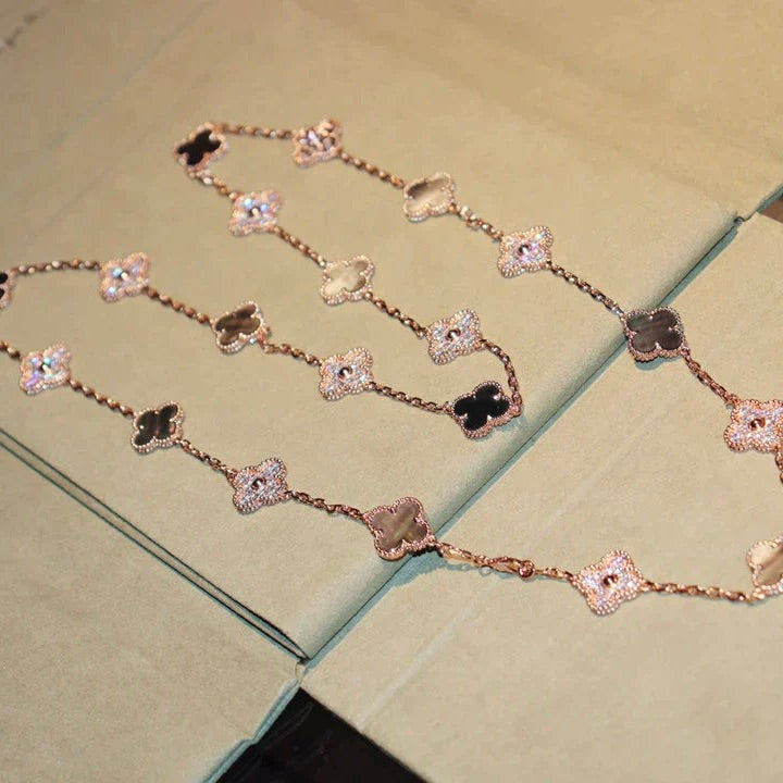 [baslovejewels]CLOVER 20 MOTIFS DARK MOP DIAMOND  NECKLACE