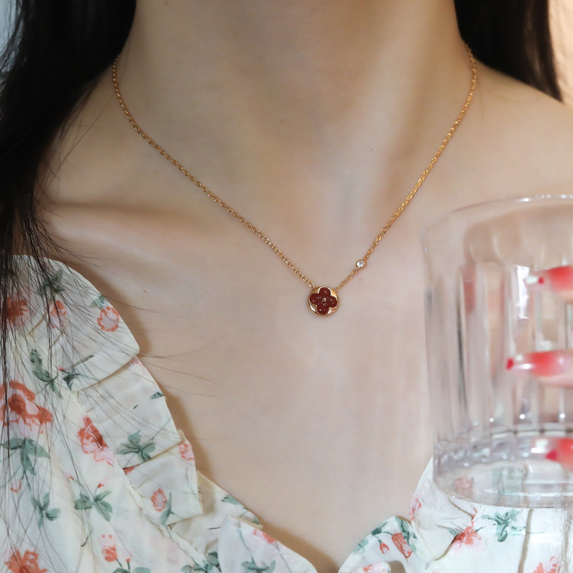 [baslovejewels]SUN PEDANT PINK GOLD 1 DIAMOND NECKLACE