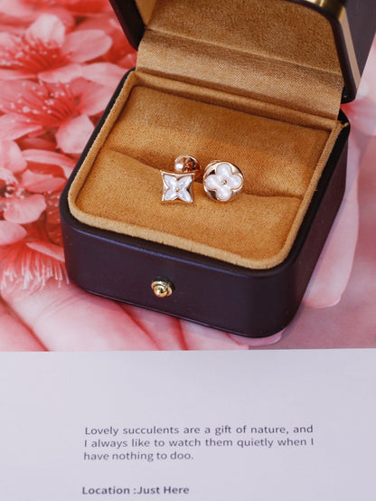 [baslovejewels]STAR AND SUN PINK GOLD MOP STUD EARRINGS