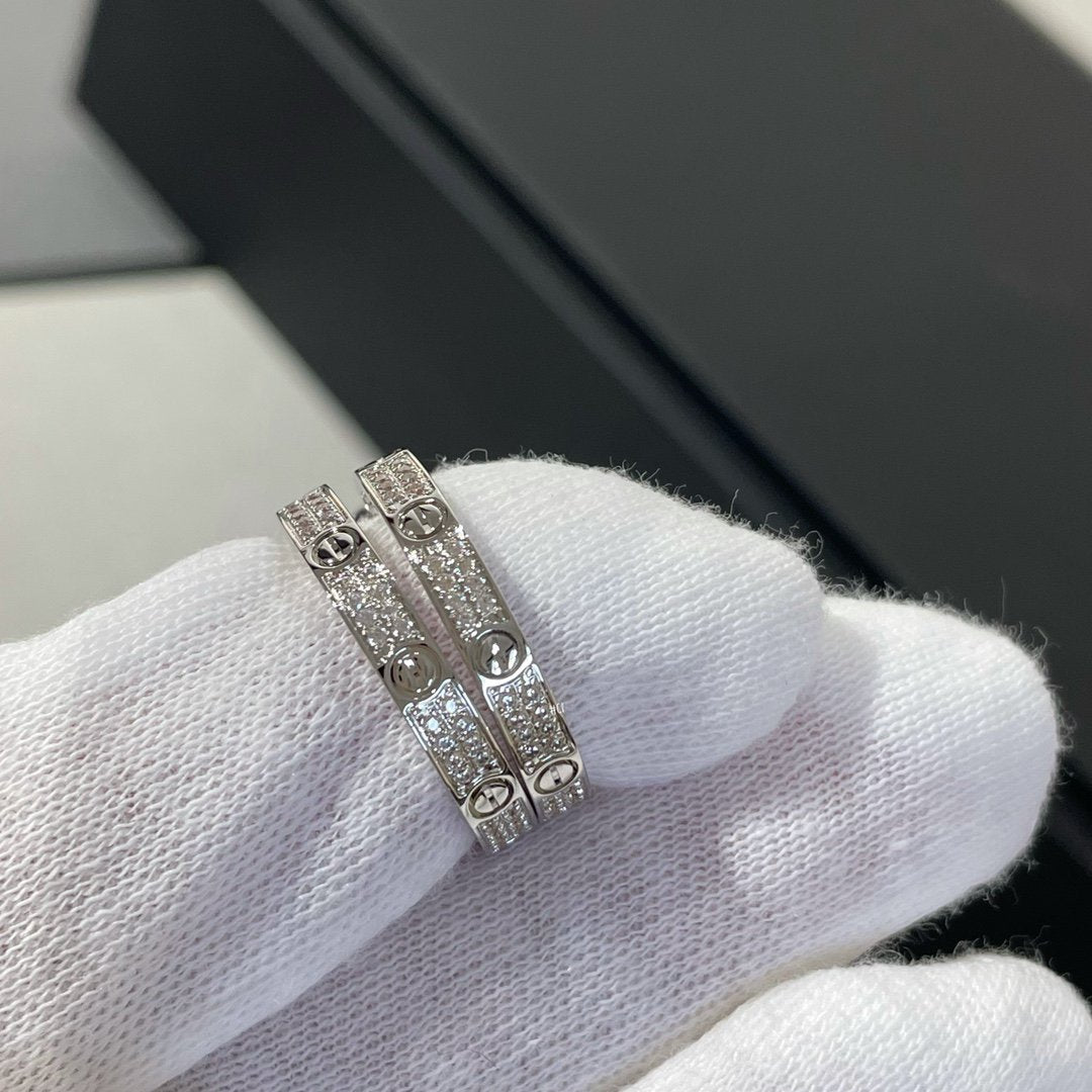 [baslovejewels]LOVE DIAMOND SILVER HOOP EARRINGS