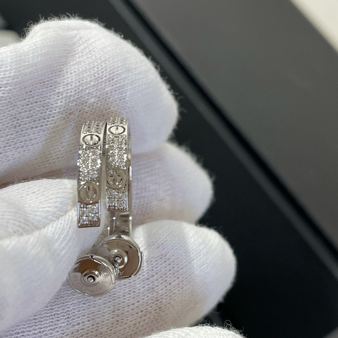 [baslovejewels]LOVE DIAMOND SILVER HOOP EARRINGS
