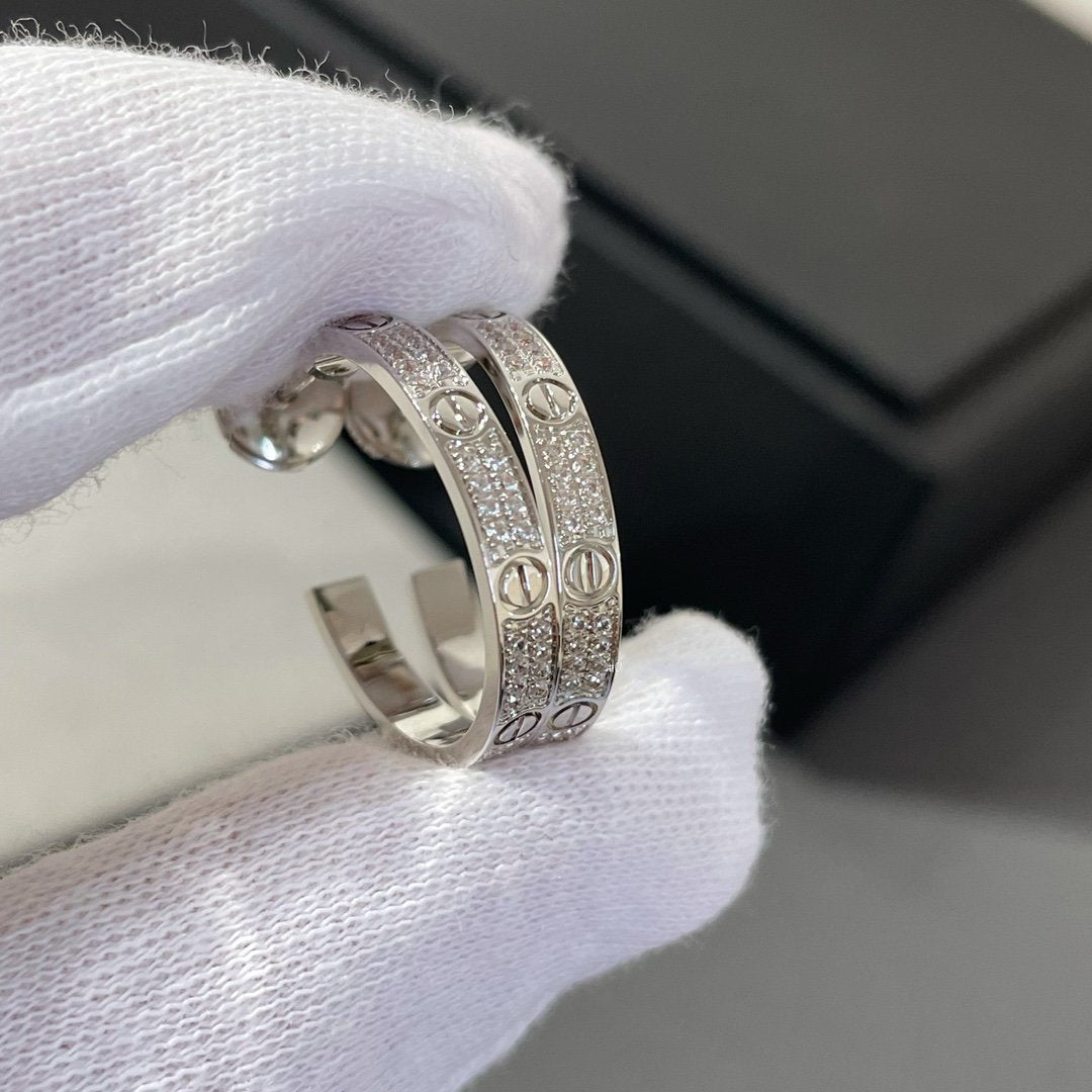 [baslovejewels]LOVE DIAMOND SILVER HOOP EARRINGS