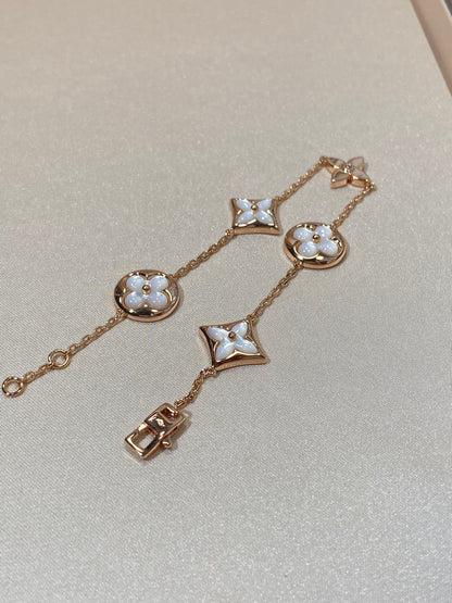 [baslovejewels]STAR AND SUN 5 MOTIF MOP PINK GOLD BRACELET
