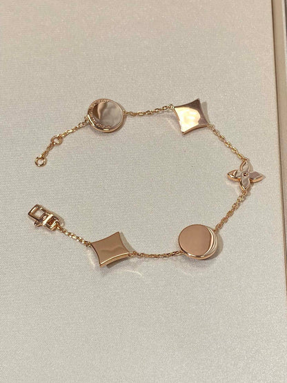 [baslovejewels]STAR AND SUN 5 MOTIF MOP PINK GOLD BRACELET