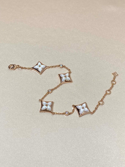 [baslovejewels]STAR 4 MOTIF MOP DIAMOND PINK GOLD BRACELET