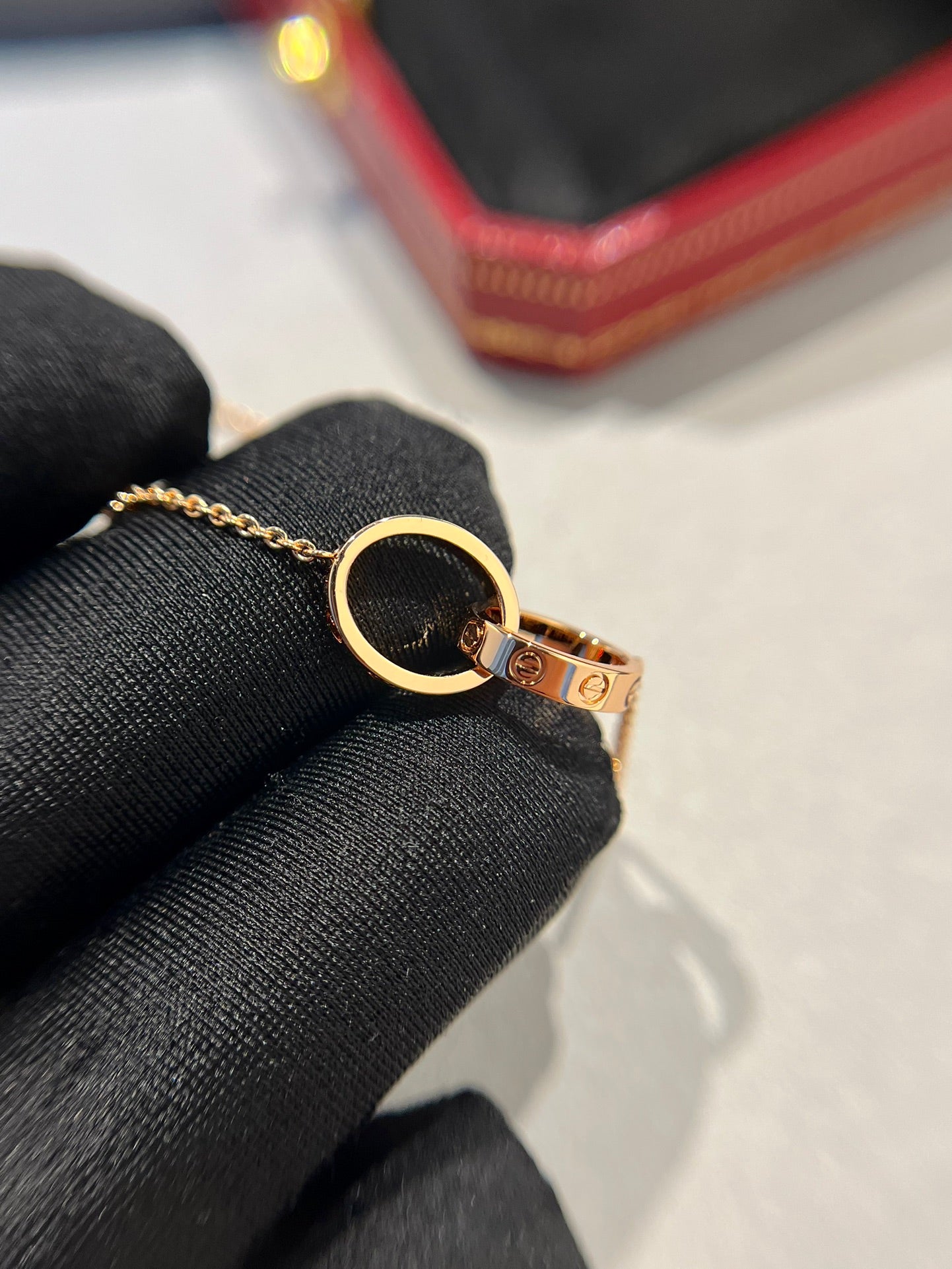 [baslovejewels]LOVE NECKLACE DOUBLE RING PINK GOLD