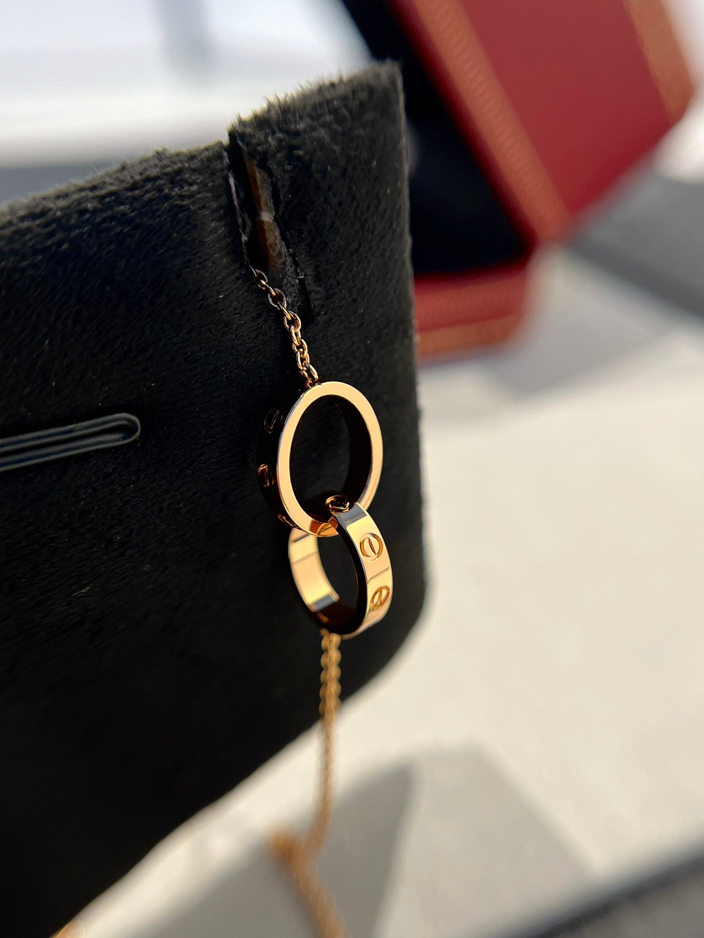 [baslovejewels]LOVE NECKLACE DOUBLE RING PINK GOLD