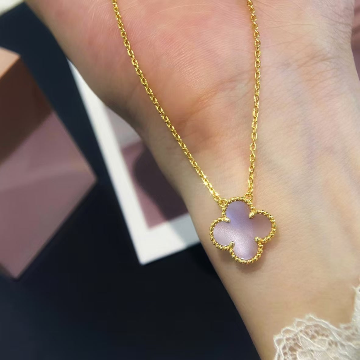 [basloveJW]CLOVER 15MM PINK MOTHER-OF-PEARL NECKLACE