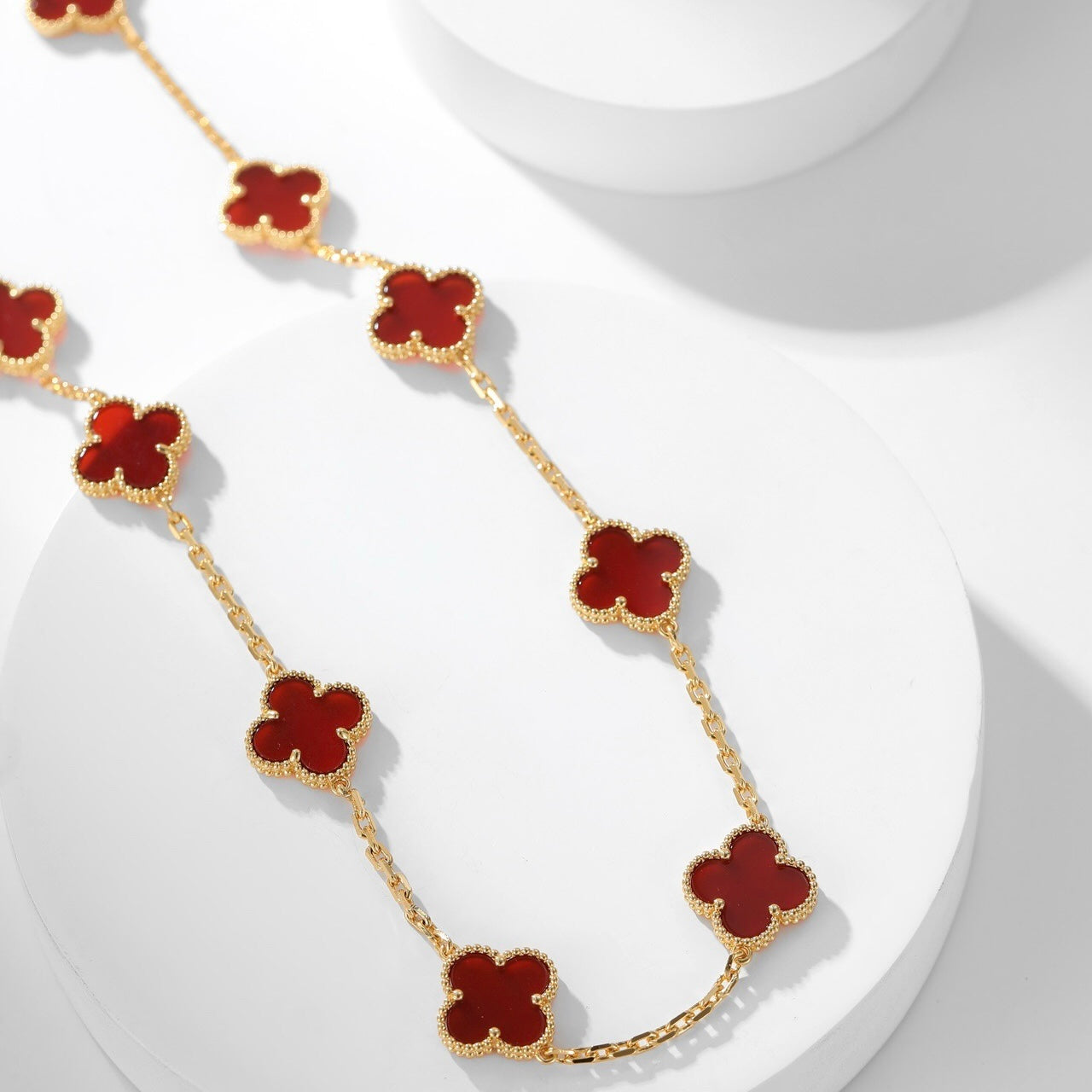 [baslovejewels]CLOVER 10 MOTIFS CARNELIAN NECKLACE