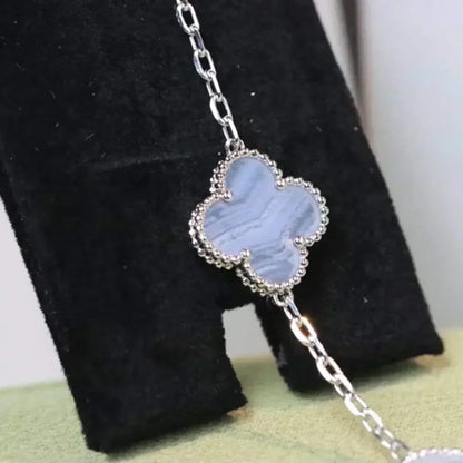 [baslovejewels]CLOVER  5 MOTIF PURPLE CHALCEDONY BRACELET SILVER