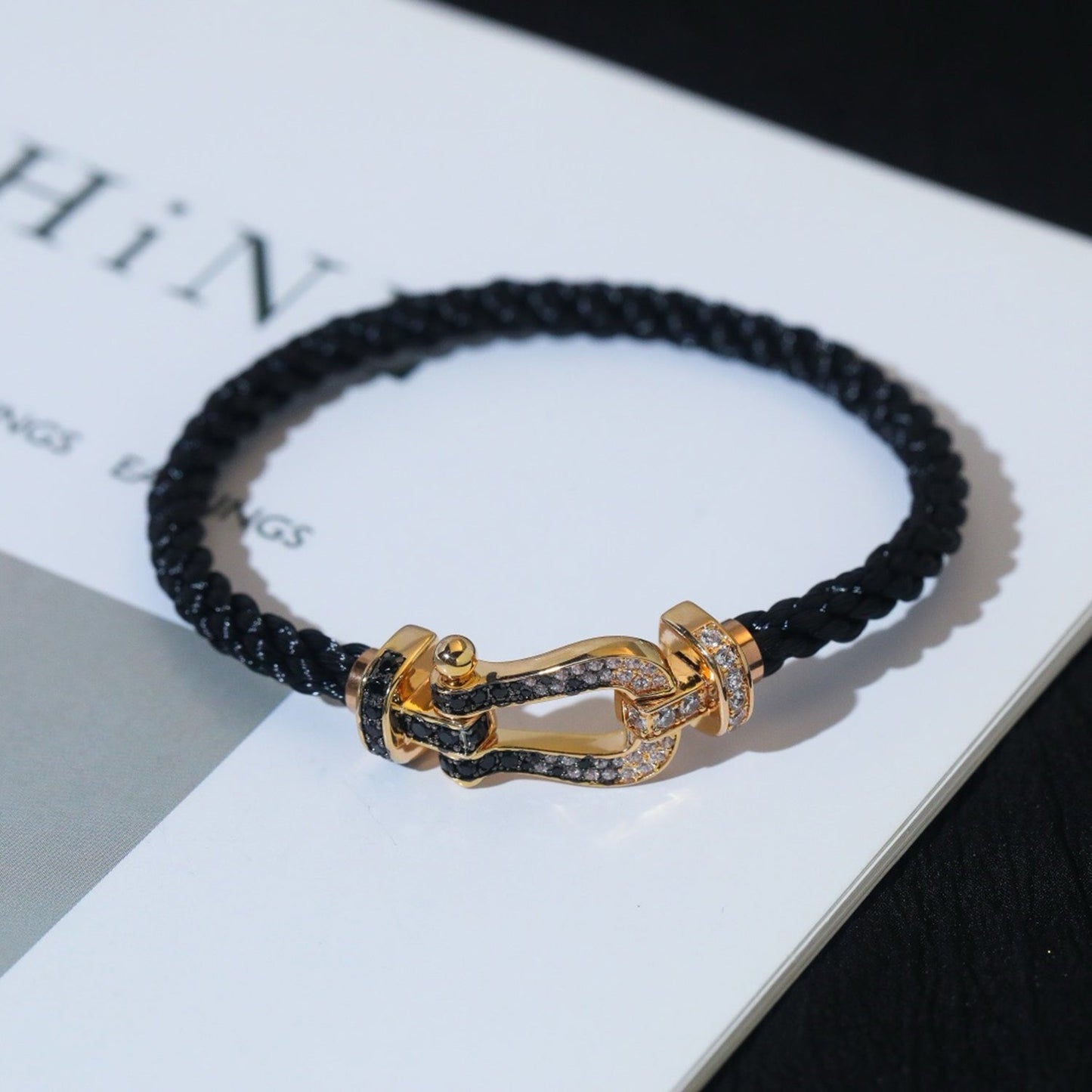 [baslovejewels]FORCE LARGE HORSESHOE BLACK WHITE DIAMOND BRACELET ROSE GOLD