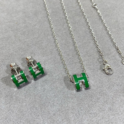 [baslovejewels]POP H GREEN NECKLACE SILVER AND GOLD