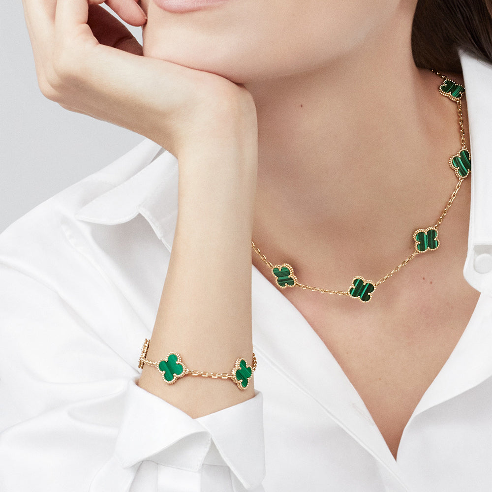 [baslovejewels]CLOVER 10 MOTIFS MALACHITE NECKLACE