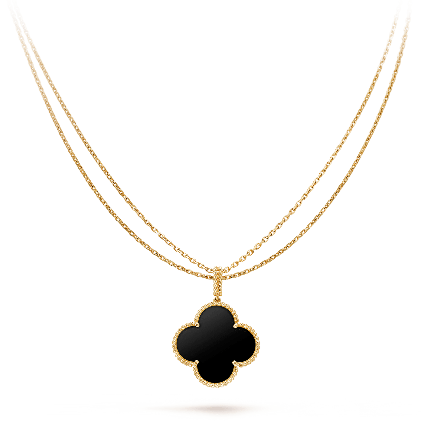 [basloveJW]CLOVER 25MM GOLD ONYX BIG CLOVER NECKLACE
